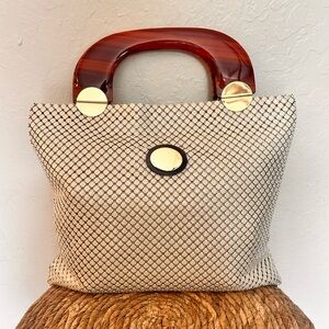 Whiting & Davis Elegant Cream and Brown Handbag